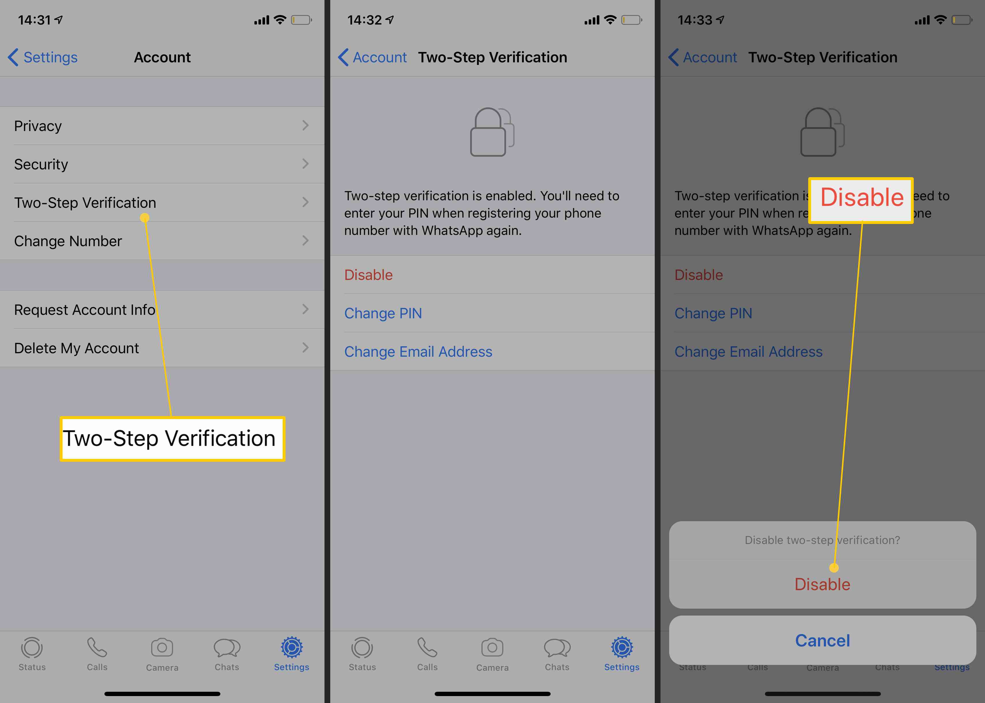 Pasos para cambiar o desactivar la verificación en dos pasos en WhatsApp